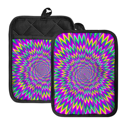 Spiky Spiral Moving Optical Illusion Pot Holders With Pocket