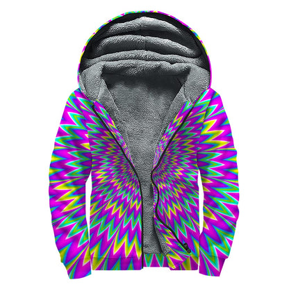 Spiky Spiral Moving Optical Illusion Sherpa Lined Zip Up Hoodie