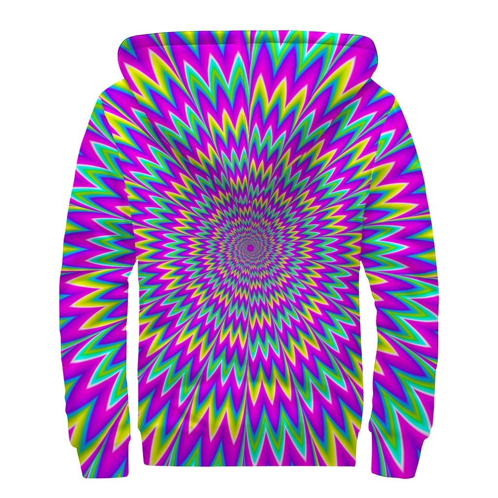 Spiky Spiral Moving Optical Illusion Sherpa Lined Zip Up Hoodie