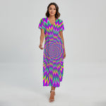 Spiky Spiral Moving Optical Illusion Short Sleeve Maxi Dress