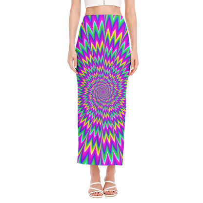 Spiky Spiral Moving Optical Illusion Side Slit Maxi Skirt