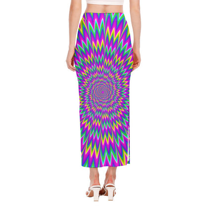 Spiky Spiral Moving Optical Illusion Side Slit Maxi Skirt