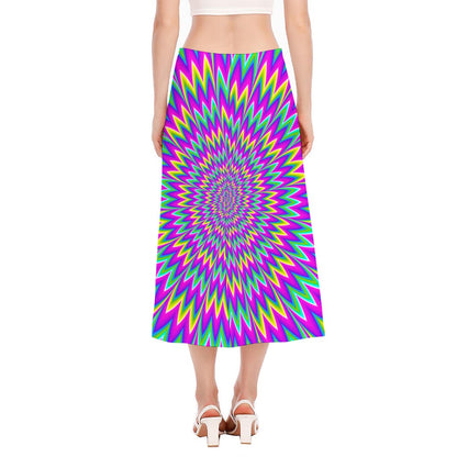Spiky Spiral Moving Optical Illusion Side Slit Midi Skirt