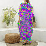 Spiky Spiral Moving Optical Illusion Silk V-Neck Kaftan Dress