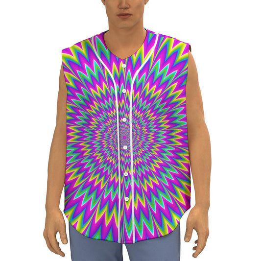 Spiky Spiral Moving Optical Illusion Sleeveless Baseball Jersey