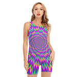Spiky Spiral Moving Optical Illusion Sleeveless One Piece Swimsuit