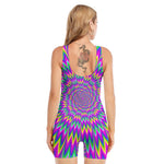 Spiky Spiral Moving Optical Illusion Sleeveless One Piece Swimsuit