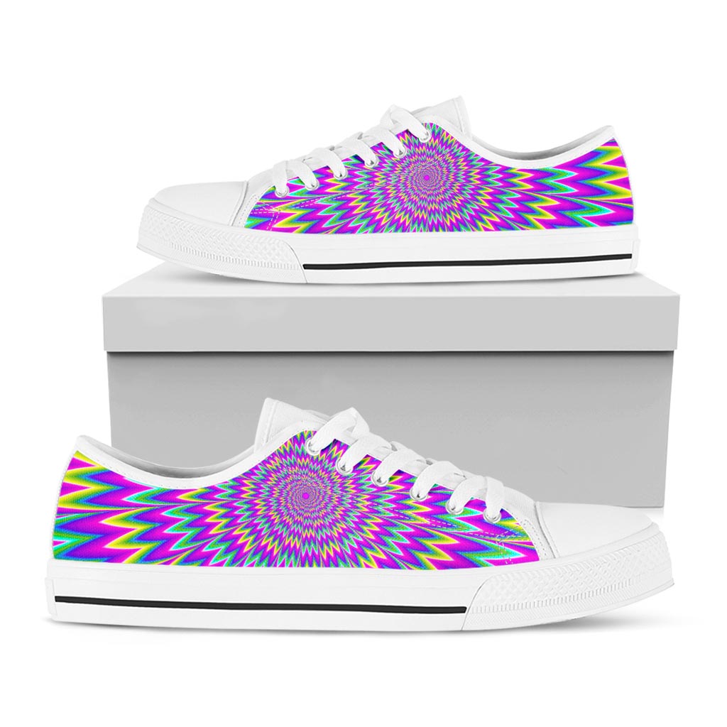 Spiky Spiral Moving Optical Illusion White Low Top Sneakers