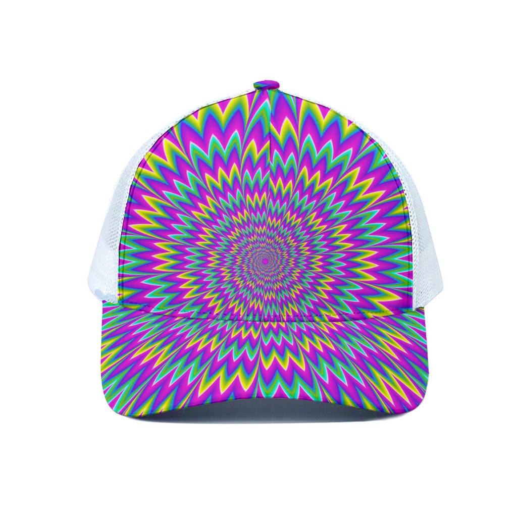 Spiky Spiral Moving Optical Illusion White Mesh Trucker Cap