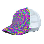 Spiky Spiral Moving Optical Illusion White Mesh Trucker Cap