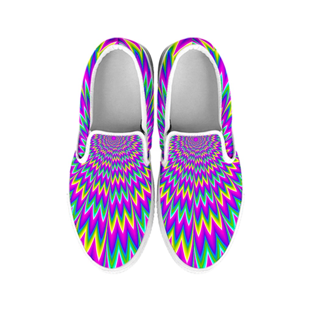 Spiky Spiral Moving Optical Illusion White Slip On Sneakers
