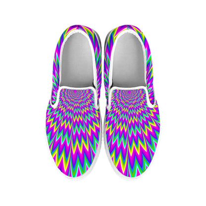 Spiky Spiral Moving Optical Illusion White Slip On Sneakers
