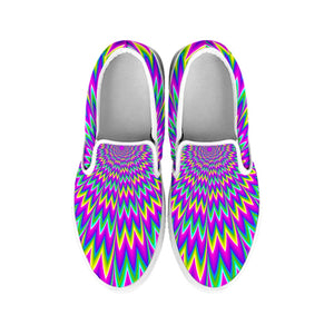 Spiky Spiral Moving Optical Illusion White Slip On Sneakers