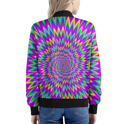 Spiky Spiral Moving Optical Illusion Women's Bomber Jacket