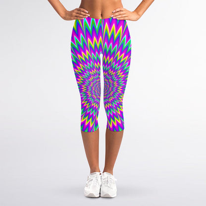 Spiky Spiral Moving Optical Illusion Women's Capri Leggings