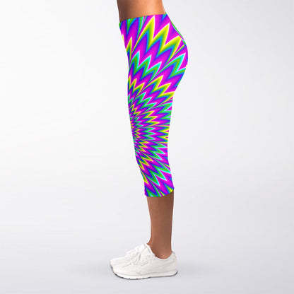Spiky Spiral Moving Optical Illusion Women's Capri Leggings