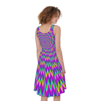 Spiky Spiral Moving Optical Illusion Women's Sleeveless Dress