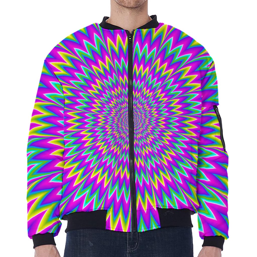 Spiky Spiral Moving Optical Illusion Zip Sleeve Bomber Jacket