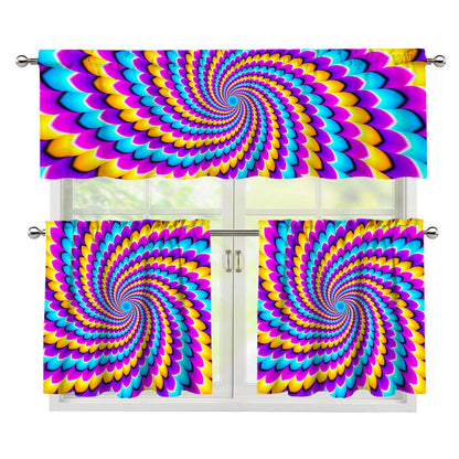 Spiral Colors Moving Optical Illusion 3 Piece Kitchen Curtains