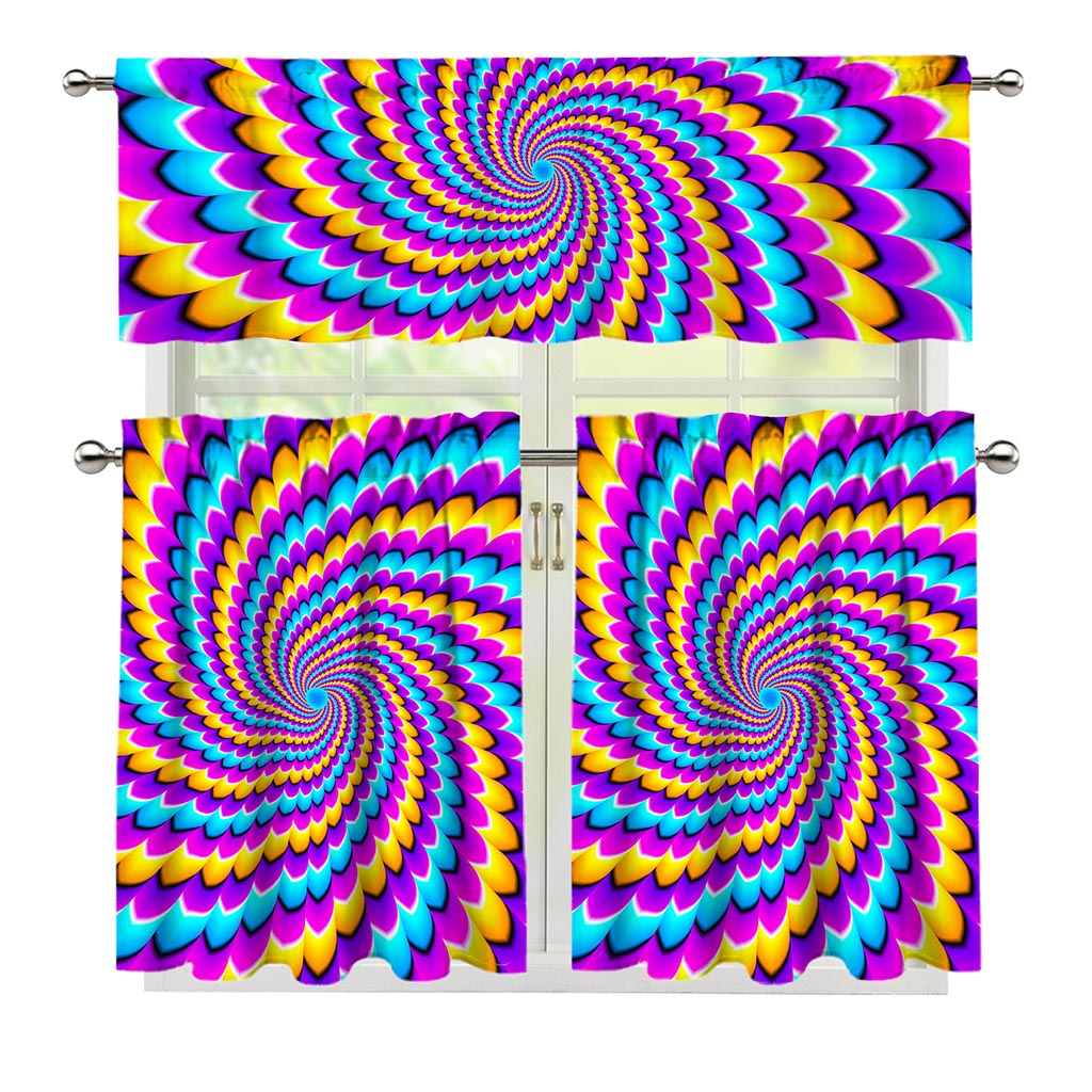 Spiral Colors Moving Optical Illusion 3 Piece Kitchen Curtains