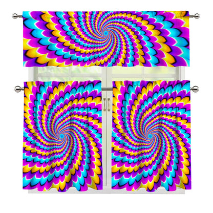 Spiral Colors Moving Optical Illusion 3 Piece Kitchen Curtains