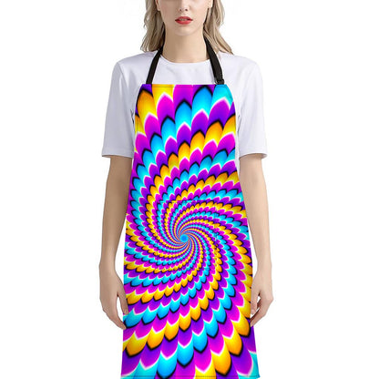 Spiral Colors Moving Optical Illusion Bib Apron With Pocket