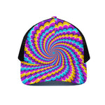 Spiral Colors Moving Optical Illusion Black Mesh Trucker Cap
