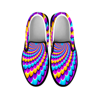 Spiral Colors Moving Optical Illusion Black Slip On Sneakers