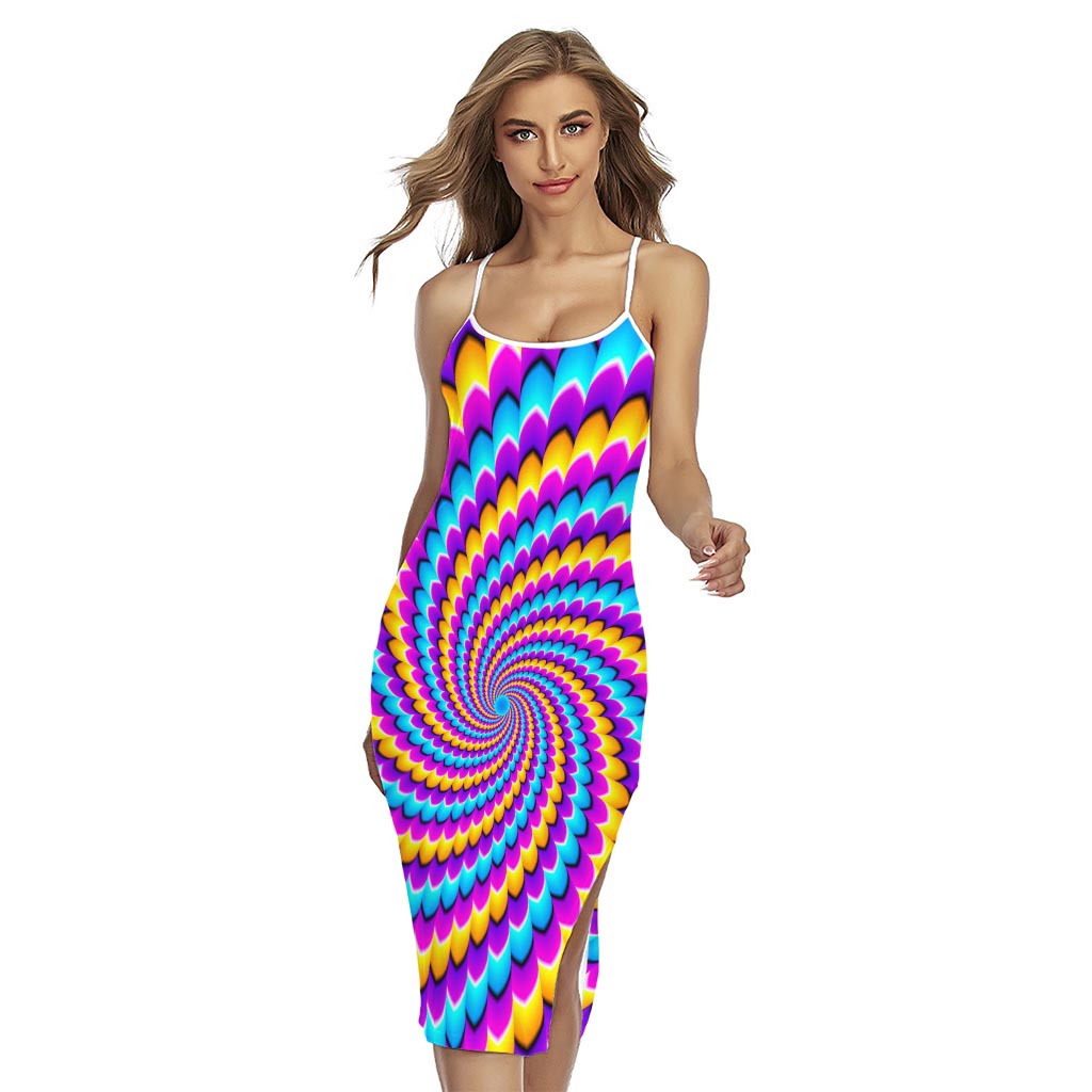 Spiral Colors Moving Optical Illusion Cross Back Cami Dress