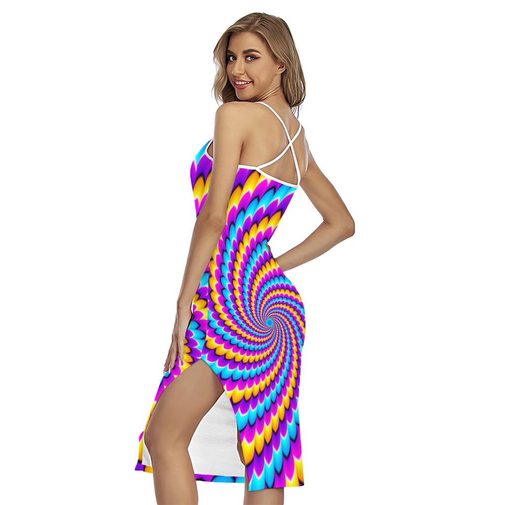 Spiral Colors Moving Optical Illusion Cross Back Cami Dress