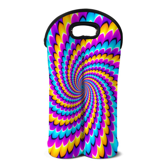 Spiral Colors Moving Optical Illusion Double Neoprene Wine Tote
