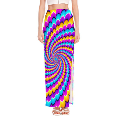 Spiral Colors Moving Optical Illusion High Slit Maxi Skirt
