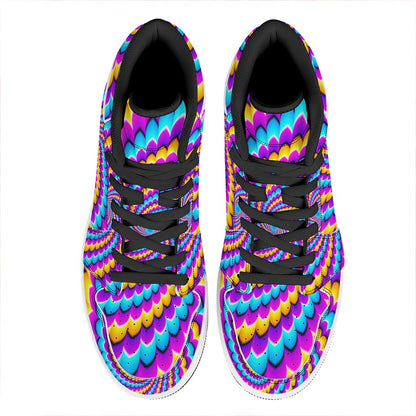 Spiral Colors Moving Optical Illusion High Top Leather Sneakers