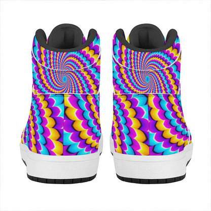 Spiral Colors Moving Optical Illusion High Top Leather Sneakers