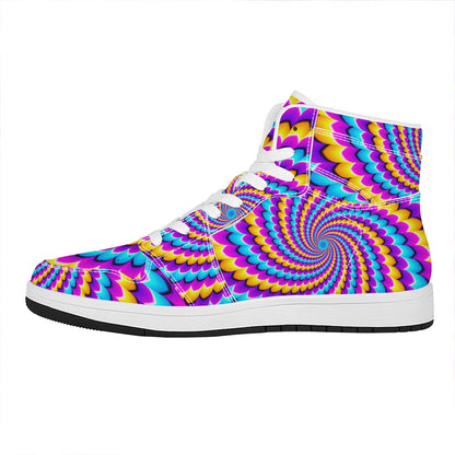 Spiral Colors Moving Optical Illusion High Top Leather Sneakers