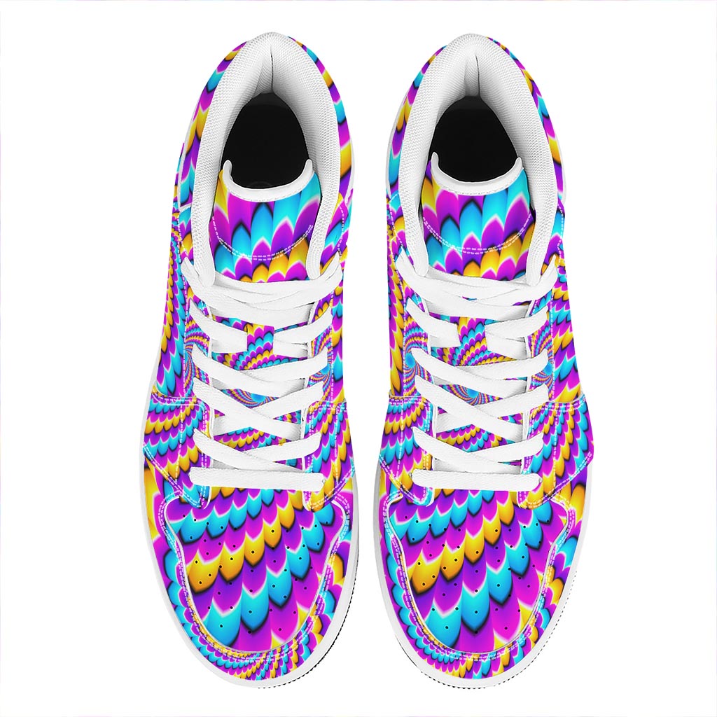 Spiral Colors Moving Optical Illusion High Top Leather Sneakers