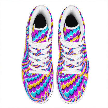 Spiral Colors Moving Optical Illusion High Top Leather Sneakers