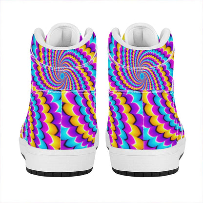 Spiral Colors Moving Optical Illusion High Top Leather Sneakers