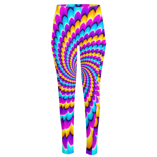 Spiral Colors Moving Optical Illusion High-Waisted Pocket Leggings