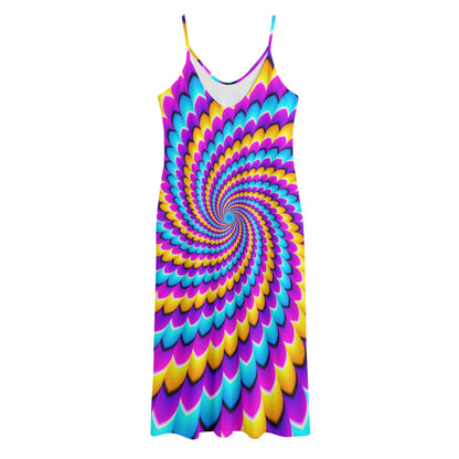 Spiral Colors Moving Optical Illusion Jersey Midi Cami Dress