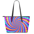 Spiral Colors Moving Optical Illusion Leather Tote Bag With Zipper