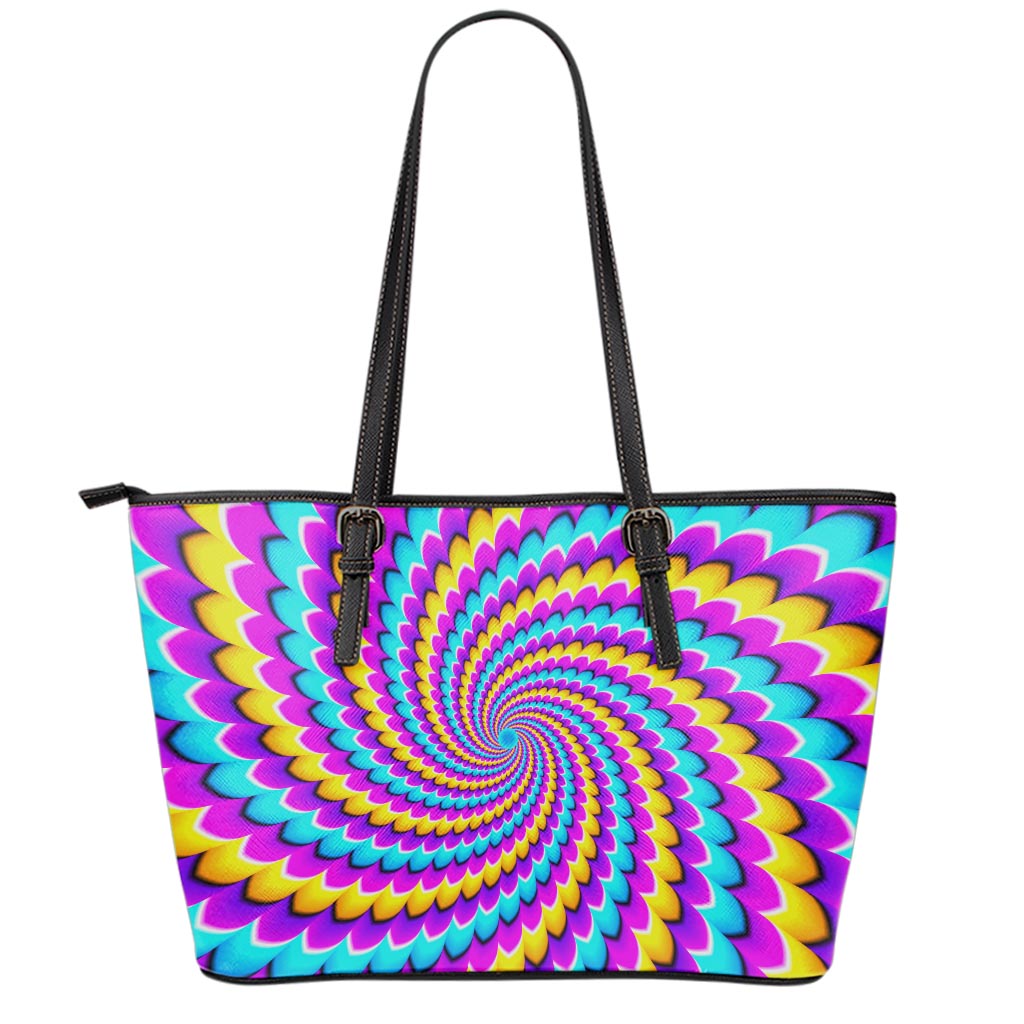 Spiral Colors Moving Optical Illusion Leather Tote Bag