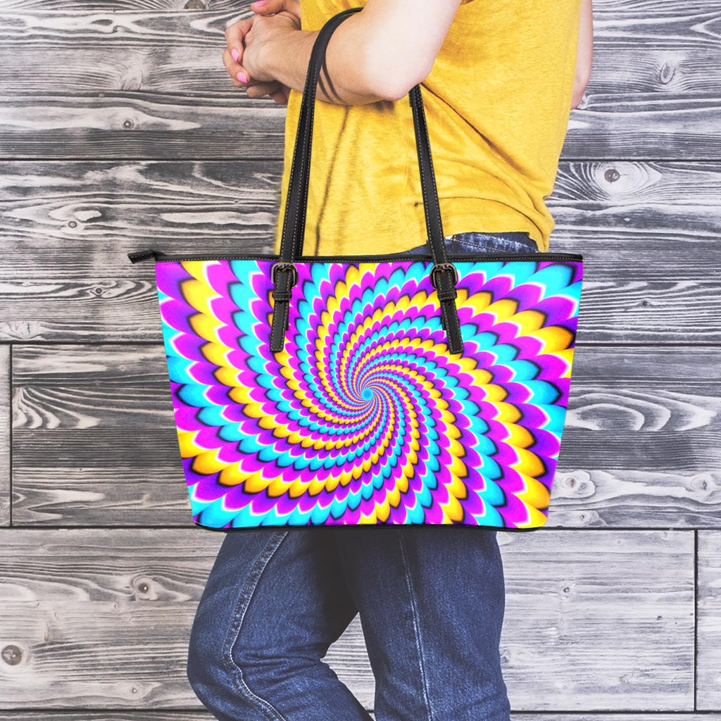 Spiral Colors Moving Optical Illusion Leather Tote Bag