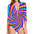 Spiral Colors Moving Optical Illusion Long Sleeve Swimsuit