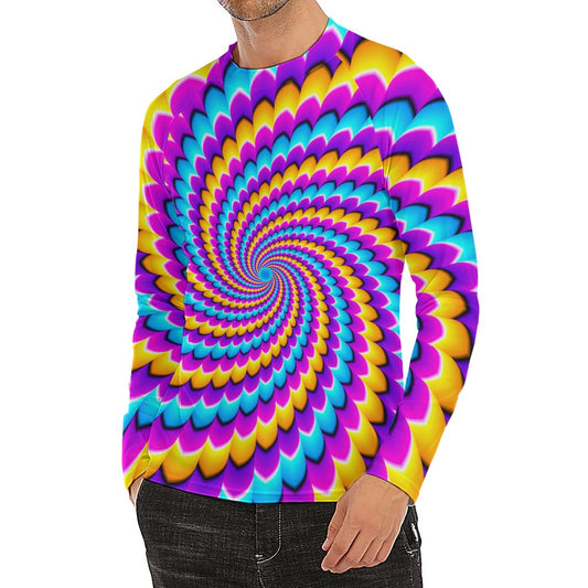Spiral Colors Moving Optical Illusion Men's Long Sleeve Rash Guard