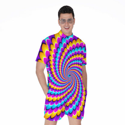 Spiral Colors Moving Optical Illusion Men's Rompers