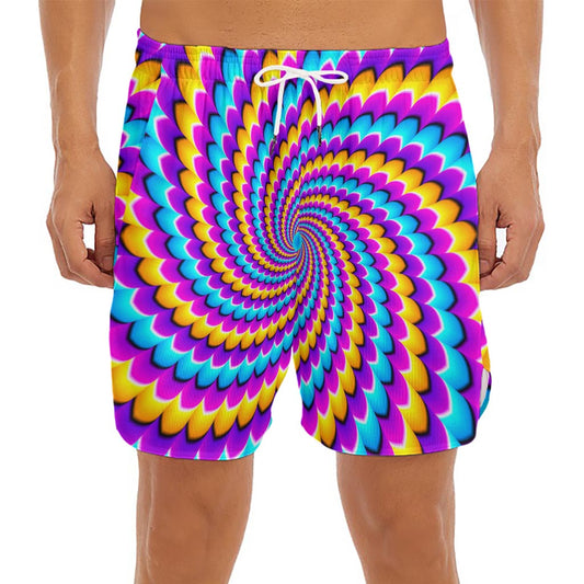 Spiral Colors Moving Optical Illusion Men's Split Running Shorts