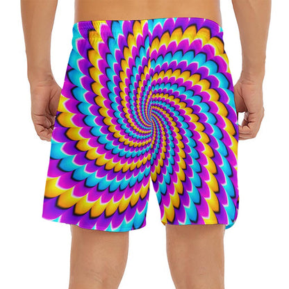 Spiral Colors Moving Optical Illusion Men's Split Running Shorts