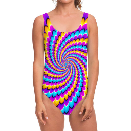 Spiral Colors Moving Optical Illusion One Piece Swimsuit
