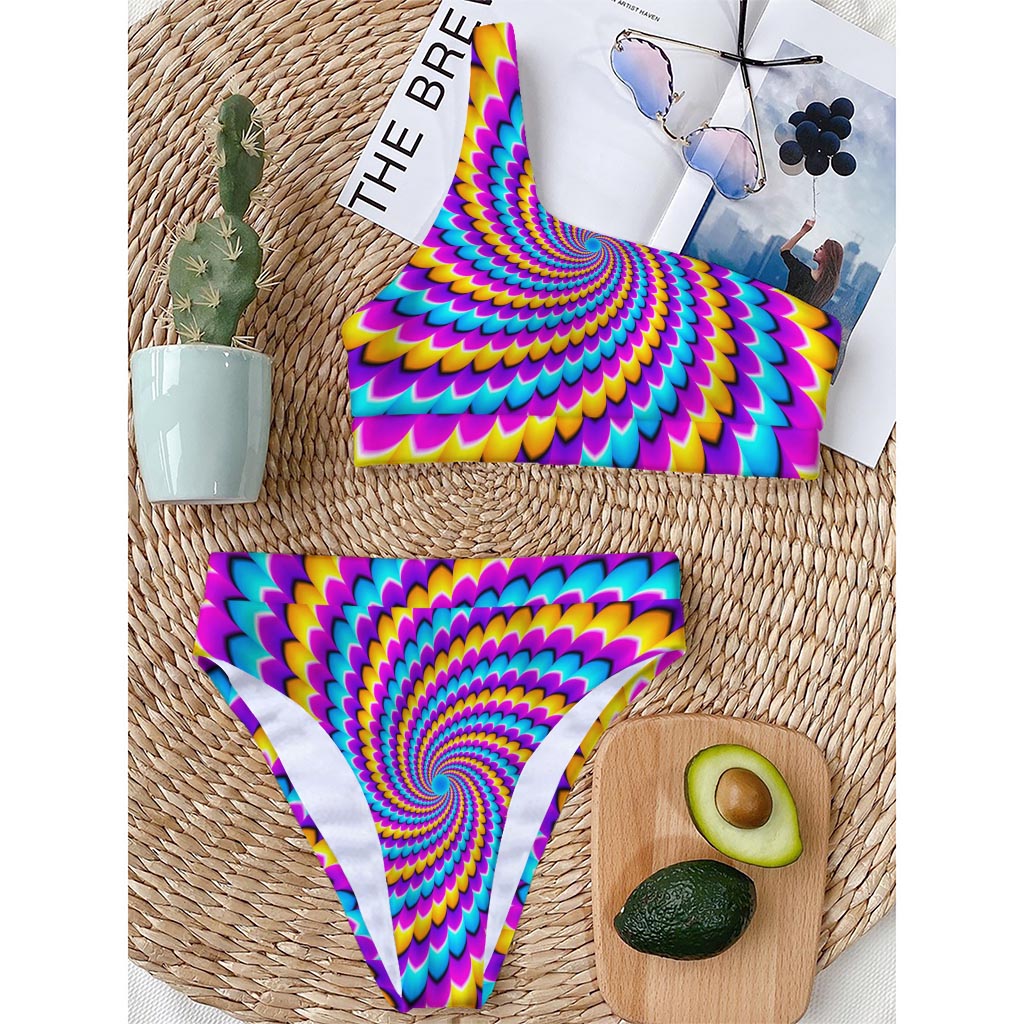 Spiral Colors Moving Optical Illusion One Shoulder Bikini Top
